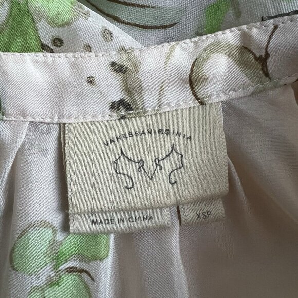 Anthropologie Vanessa Virginia Rainforest 100% Silk Dress Cream Floral Size XSP - Picture 9 of 16